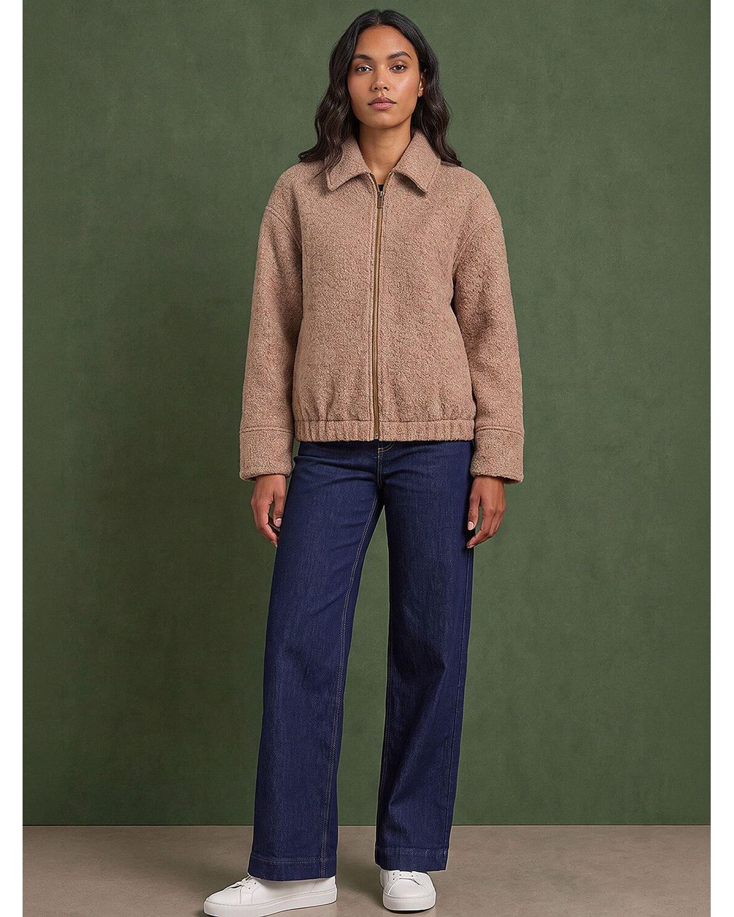 Roman Green Boucle Bomber Jacket