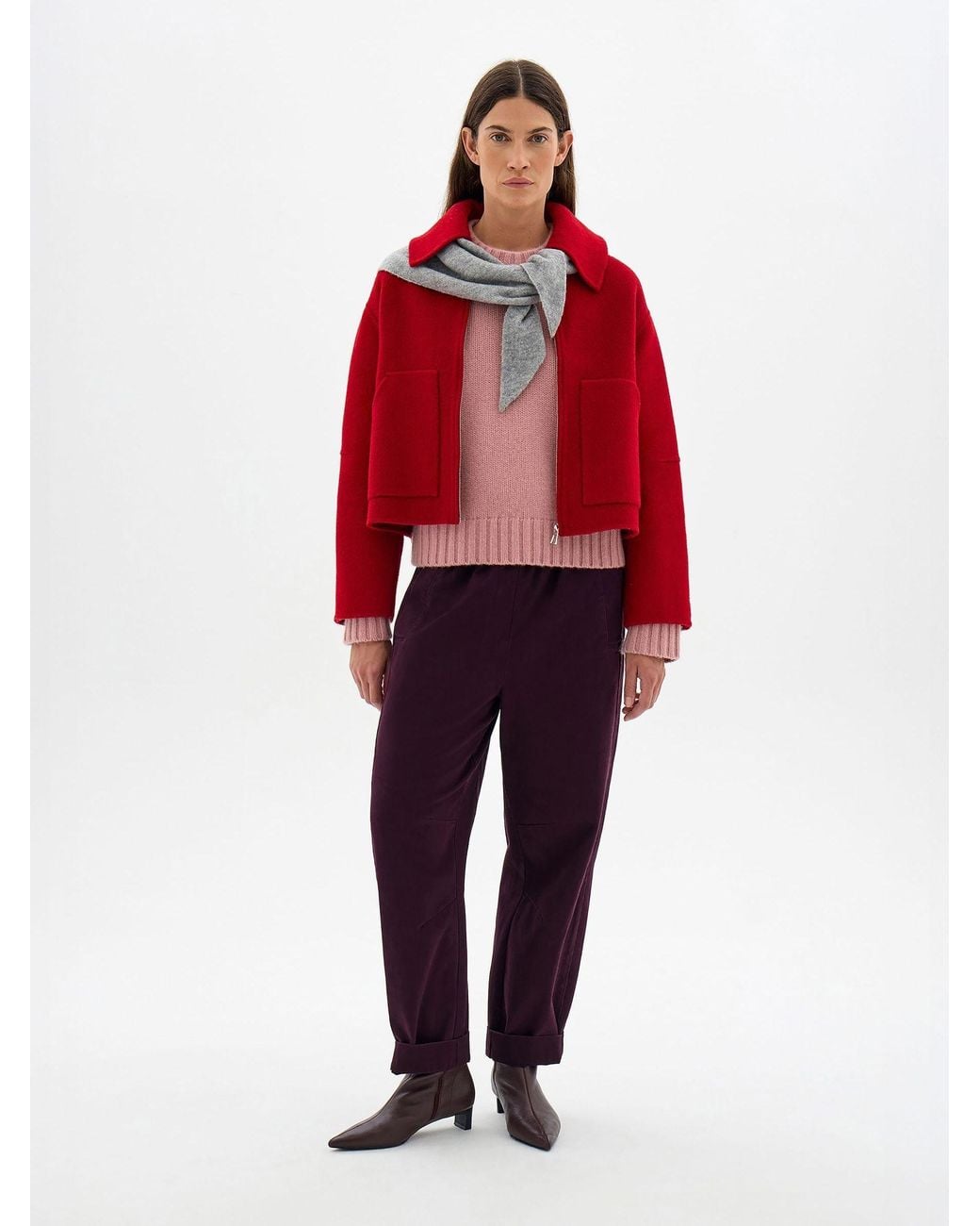 Hush Red Nerise Pure Wool Double Faced Zip Jacket