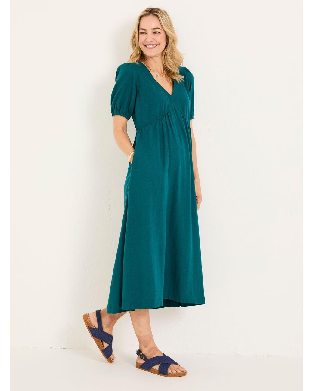 FatFace Blue Remi Linen Midi Dress