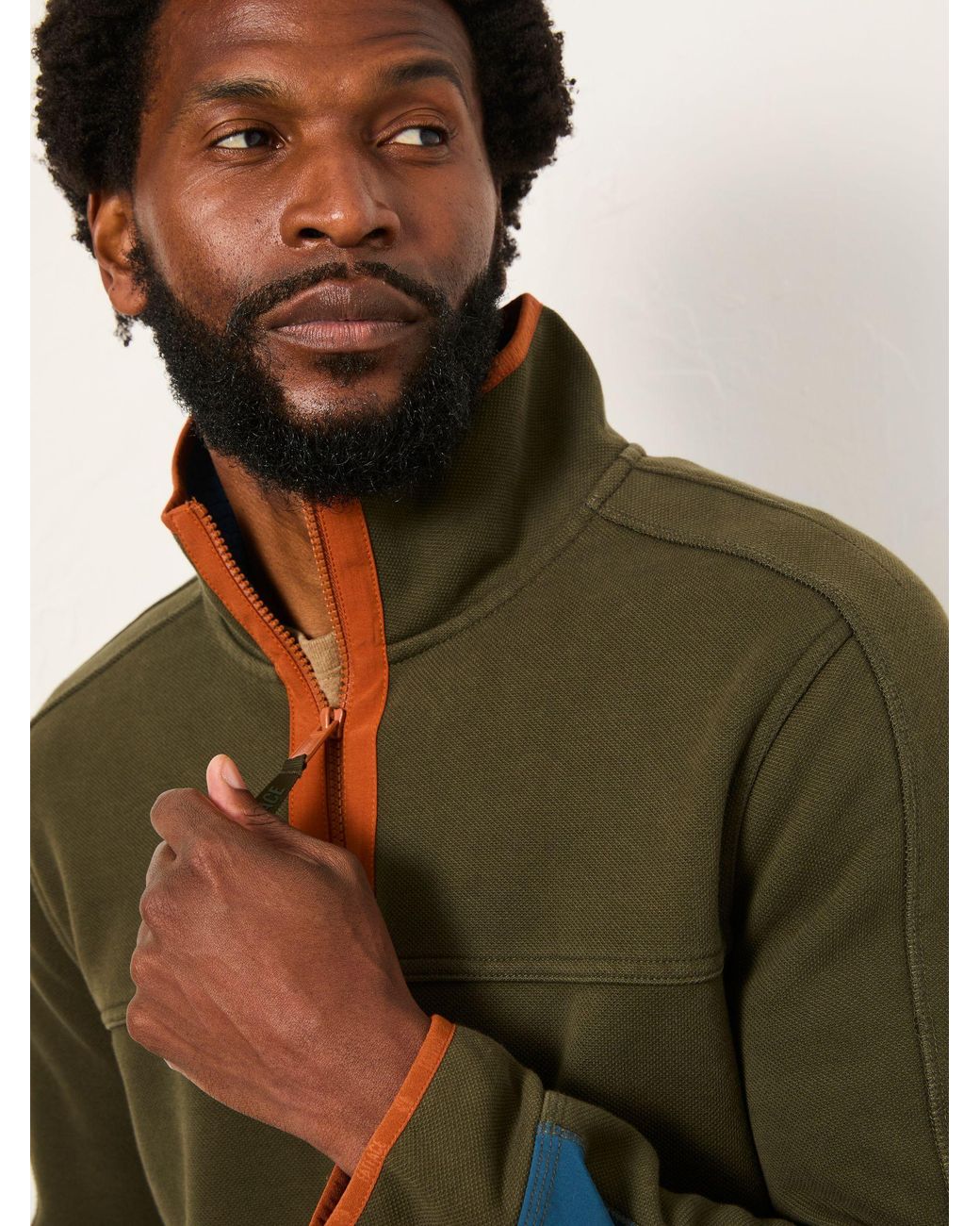 FatFace Green Airlie Hybrid Quarter Neck Sweat for men