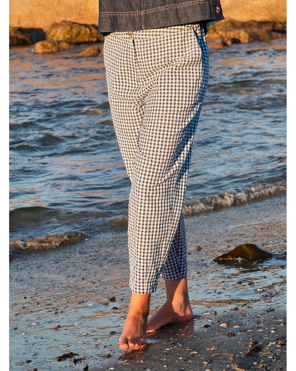 FatFace Blue Gingham Tapered Trouser