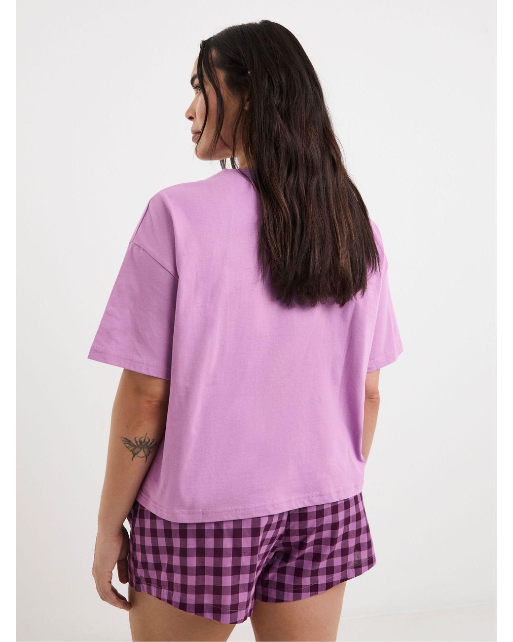 Simply Be Purple Gingham Shortie Pyjama Set