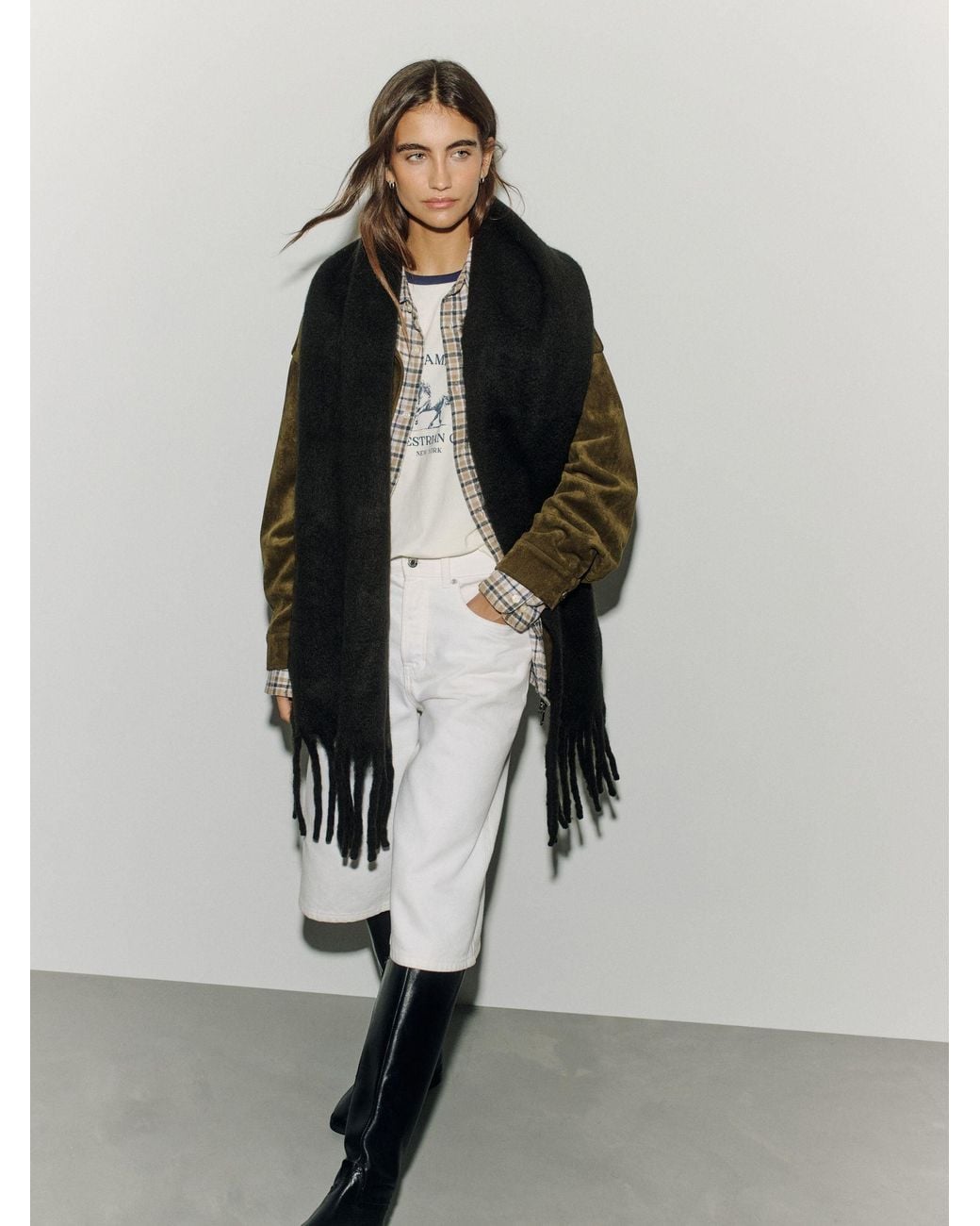 Next Black Heavyweight Fringe Scarf