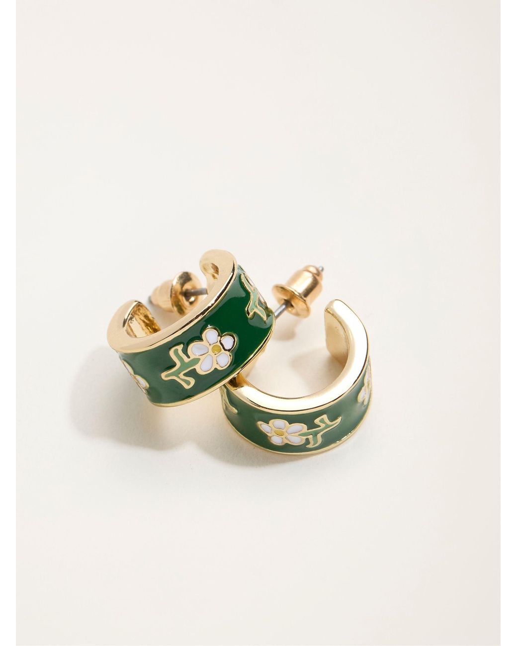 FatFace Natural Fatface Enamel Floral Hoop Earrings