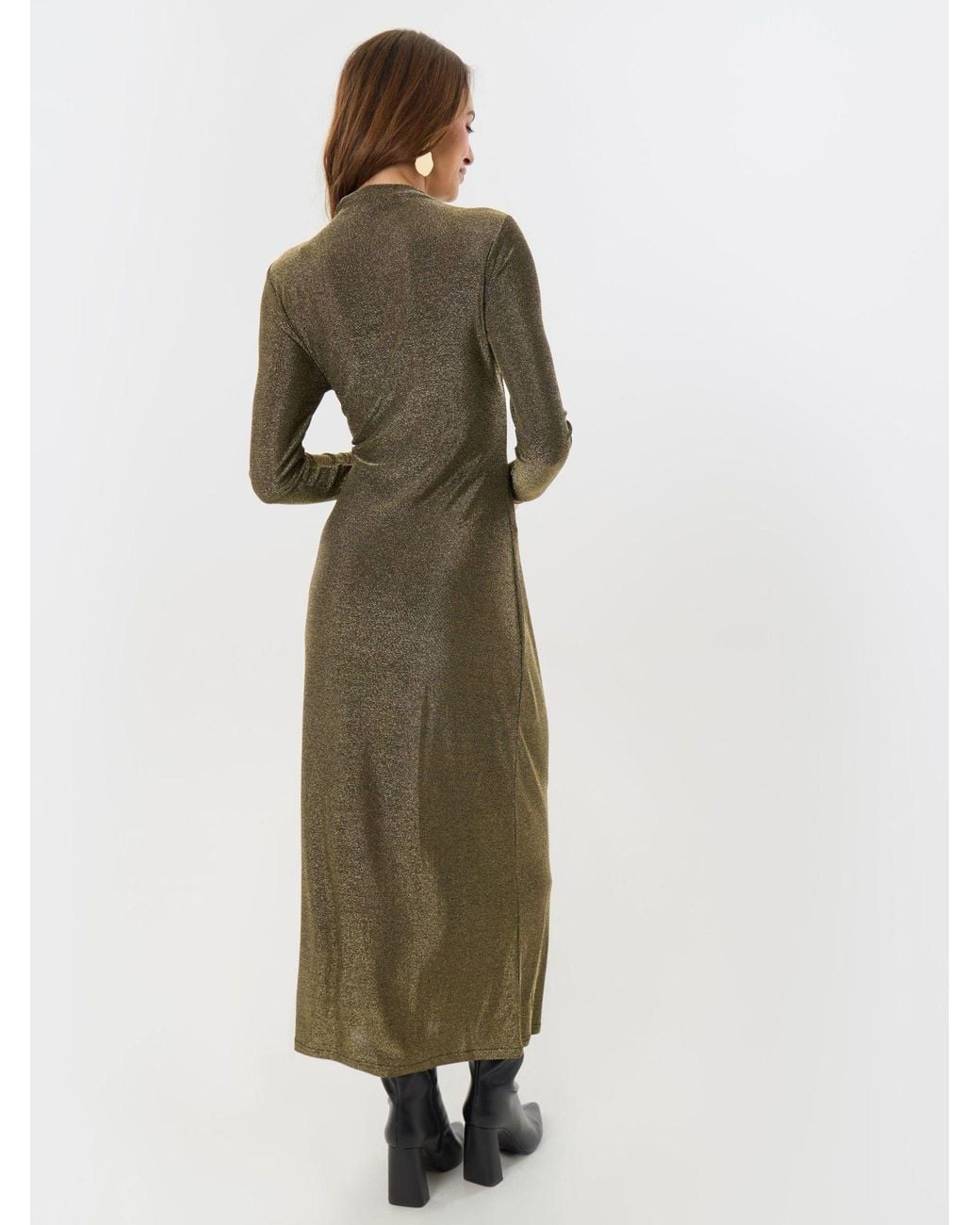 Threadbare Metallic Funnel Neck Midaxi Dress