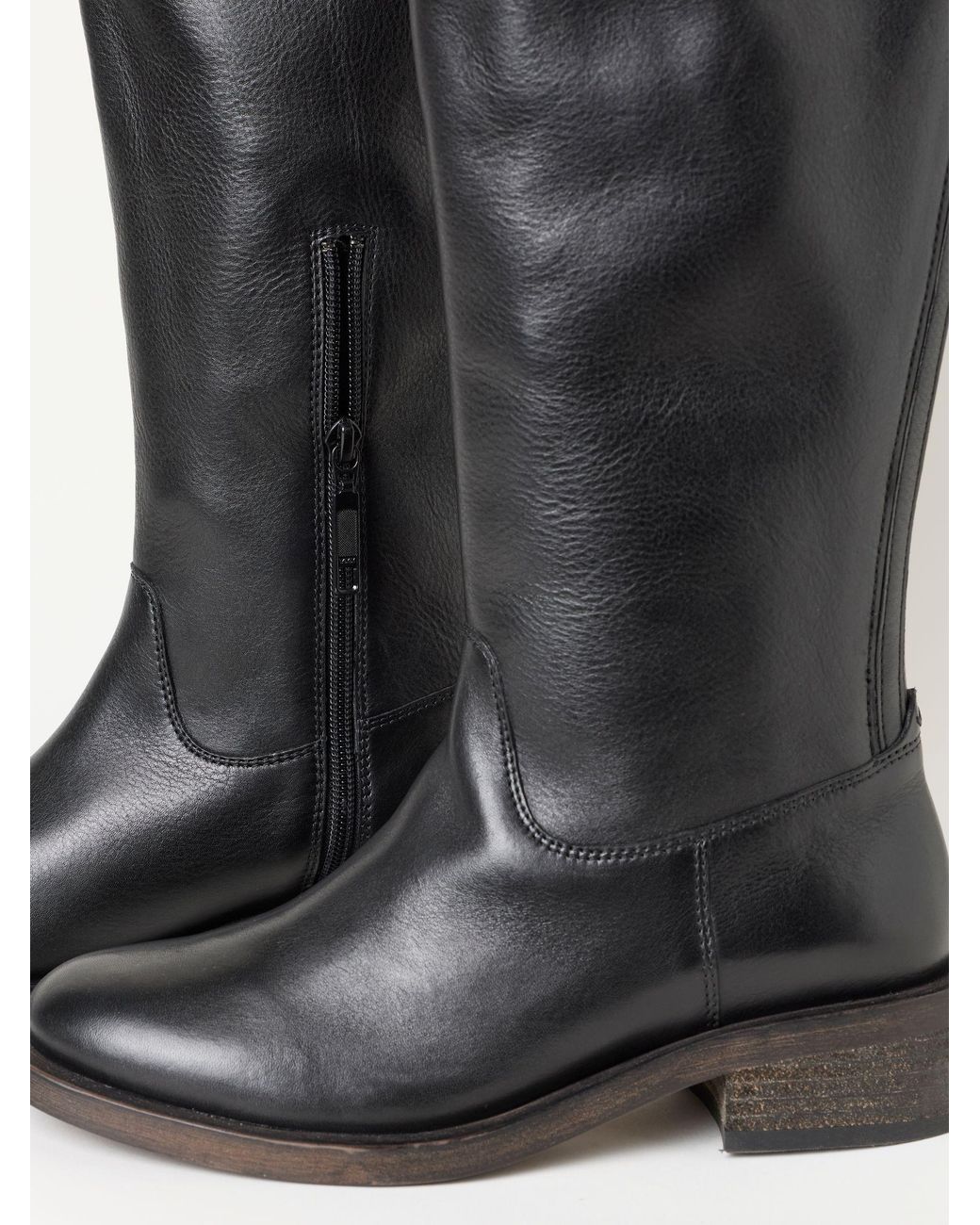 FatFace Black Leather Knee High Riding Boot