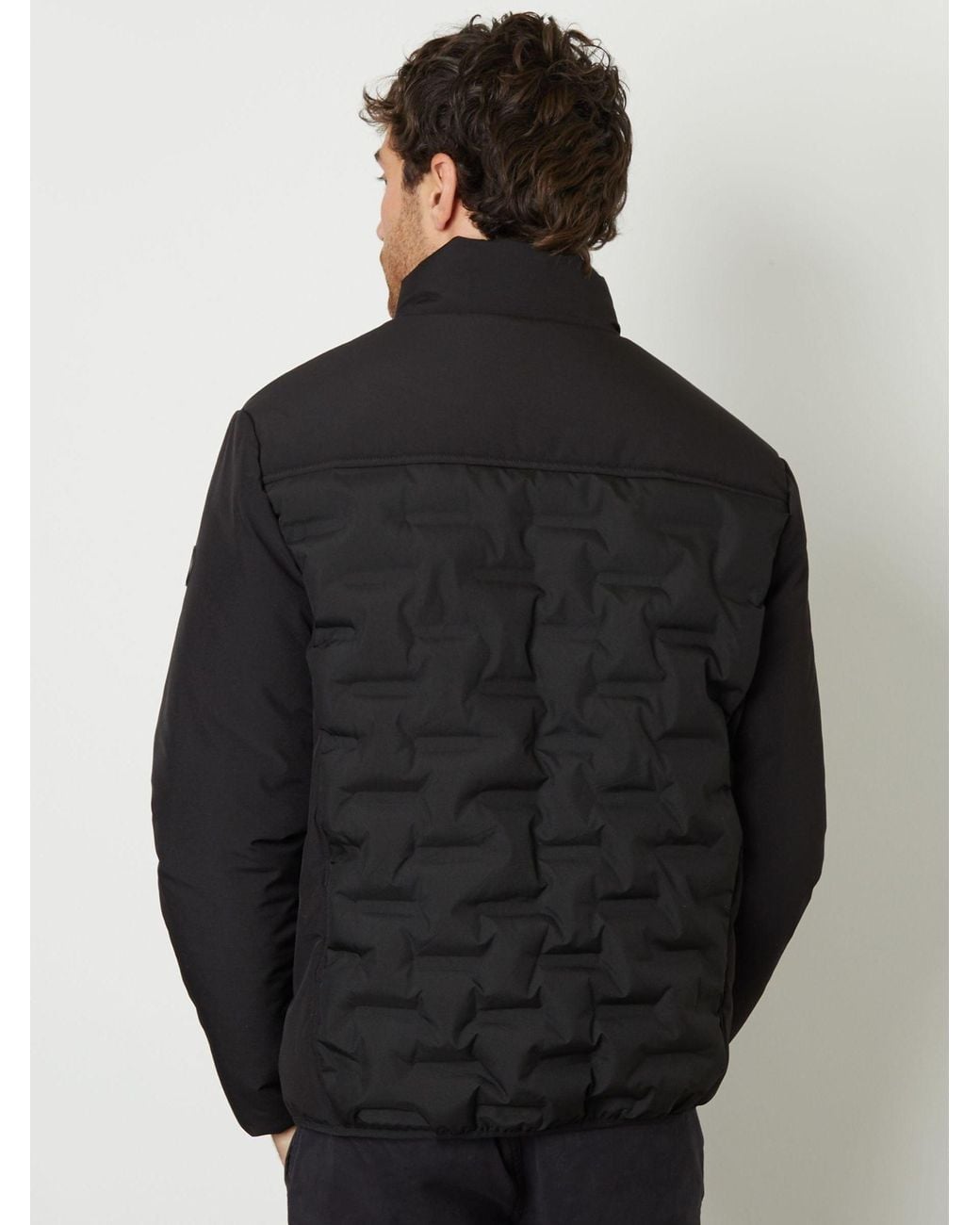 Threadbare Black Quilted Panel Funnel Neck Jacket for men