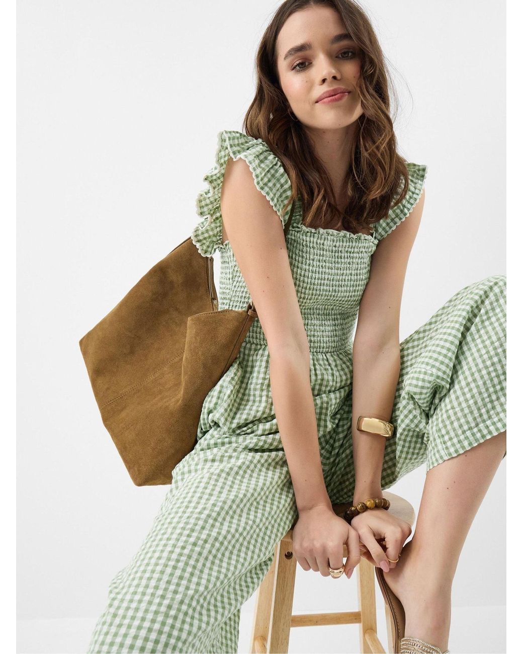 Accessorize Green Gingham Print Frill Jumpsuit