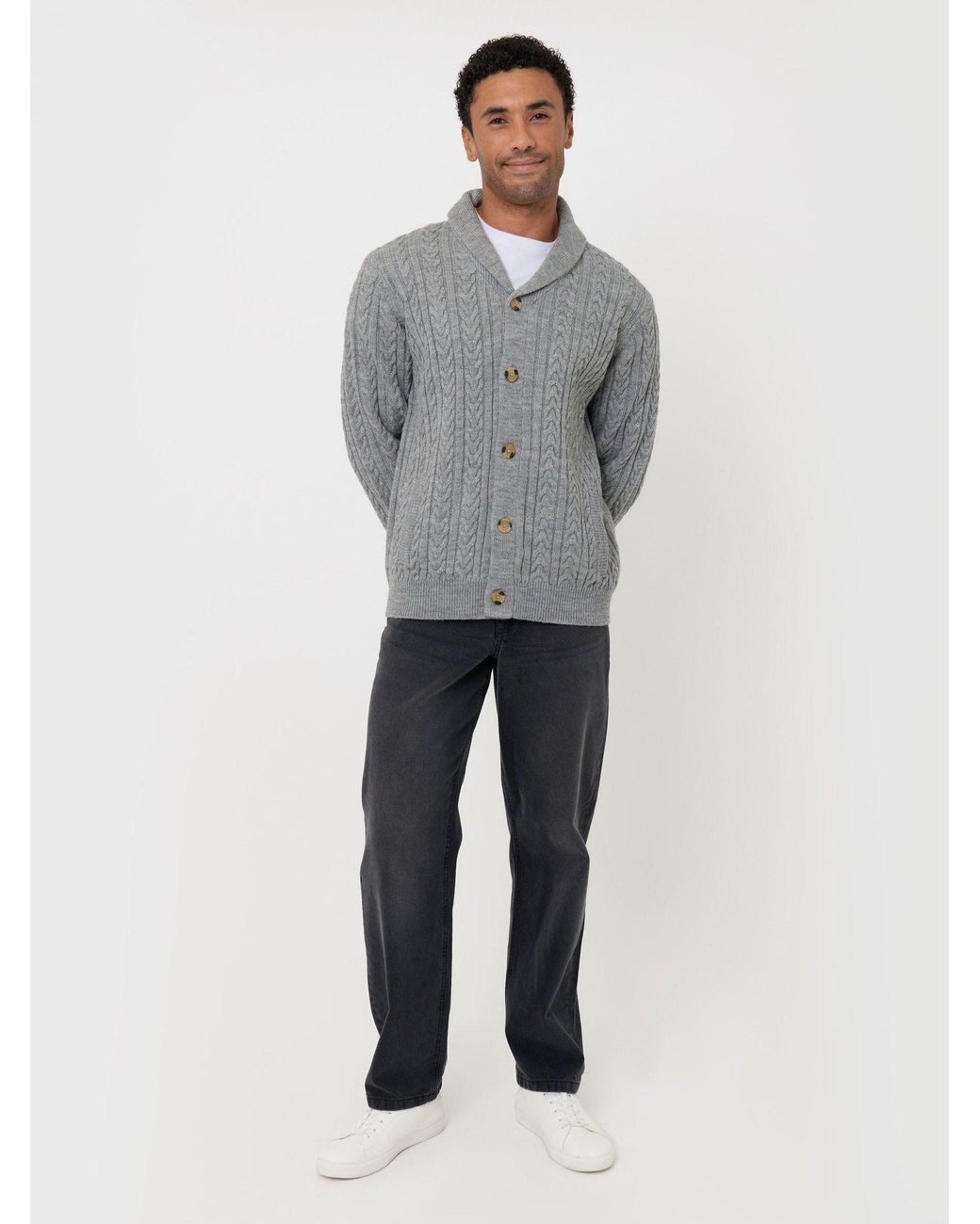 Threadbare Gray Cable Knit Shawl Cardigan for men