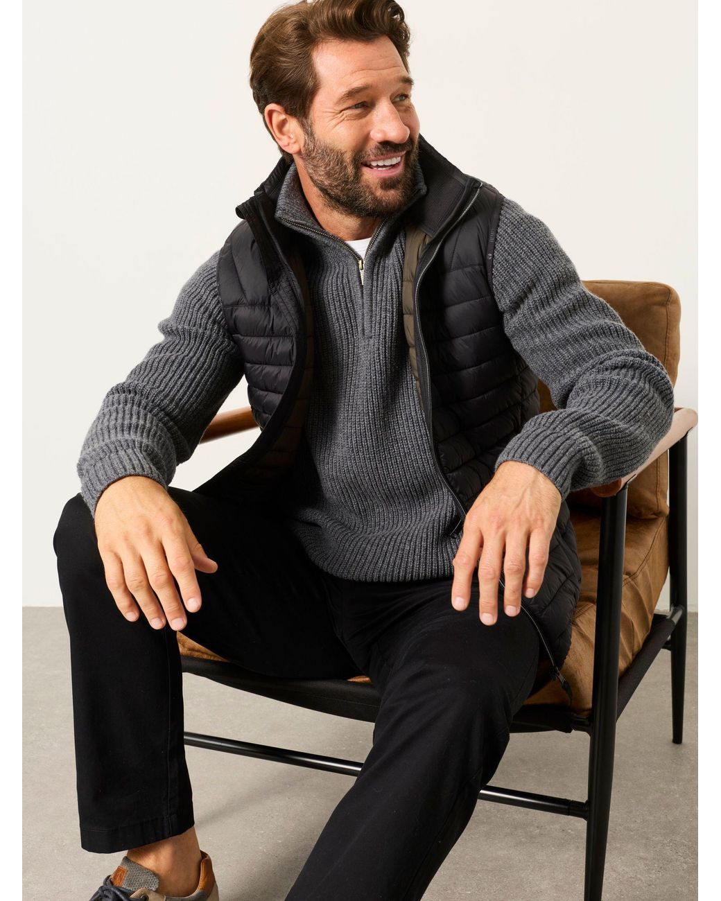 FatFace Gray Ember Quarter Zip Knitted Jumper for men