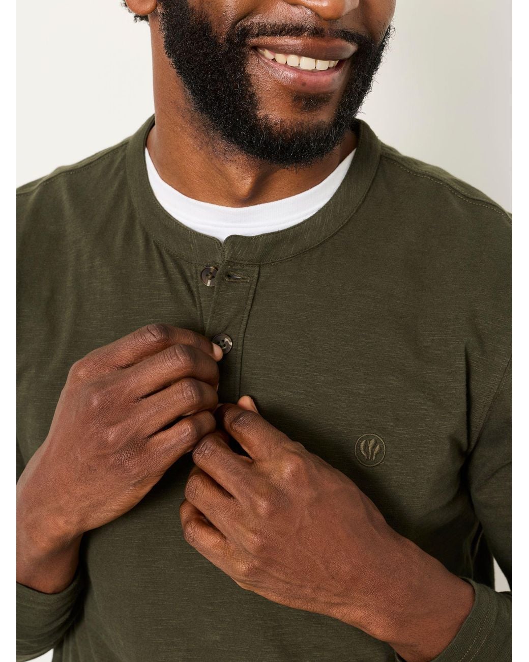 FatFace Green Woodside Long Sleeve Henley Top for men