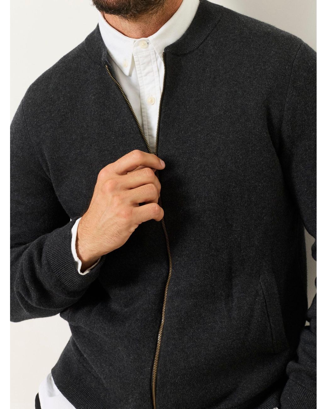 FatFace Black Ashurst Knitted Zip Front Bomber Jacket for men