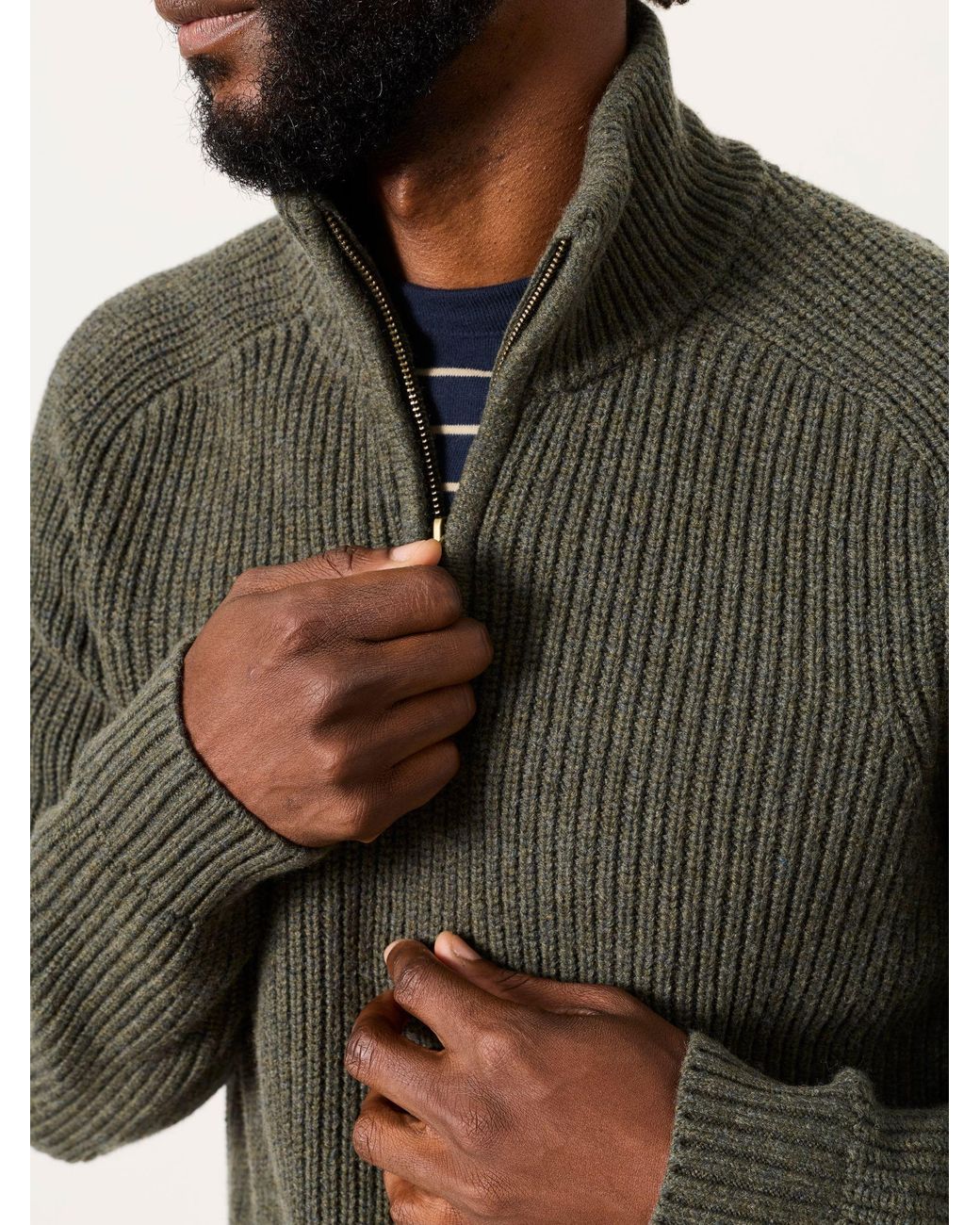 FatFace Green Fatface Ember Quarter Zip Knitted Jumper for men