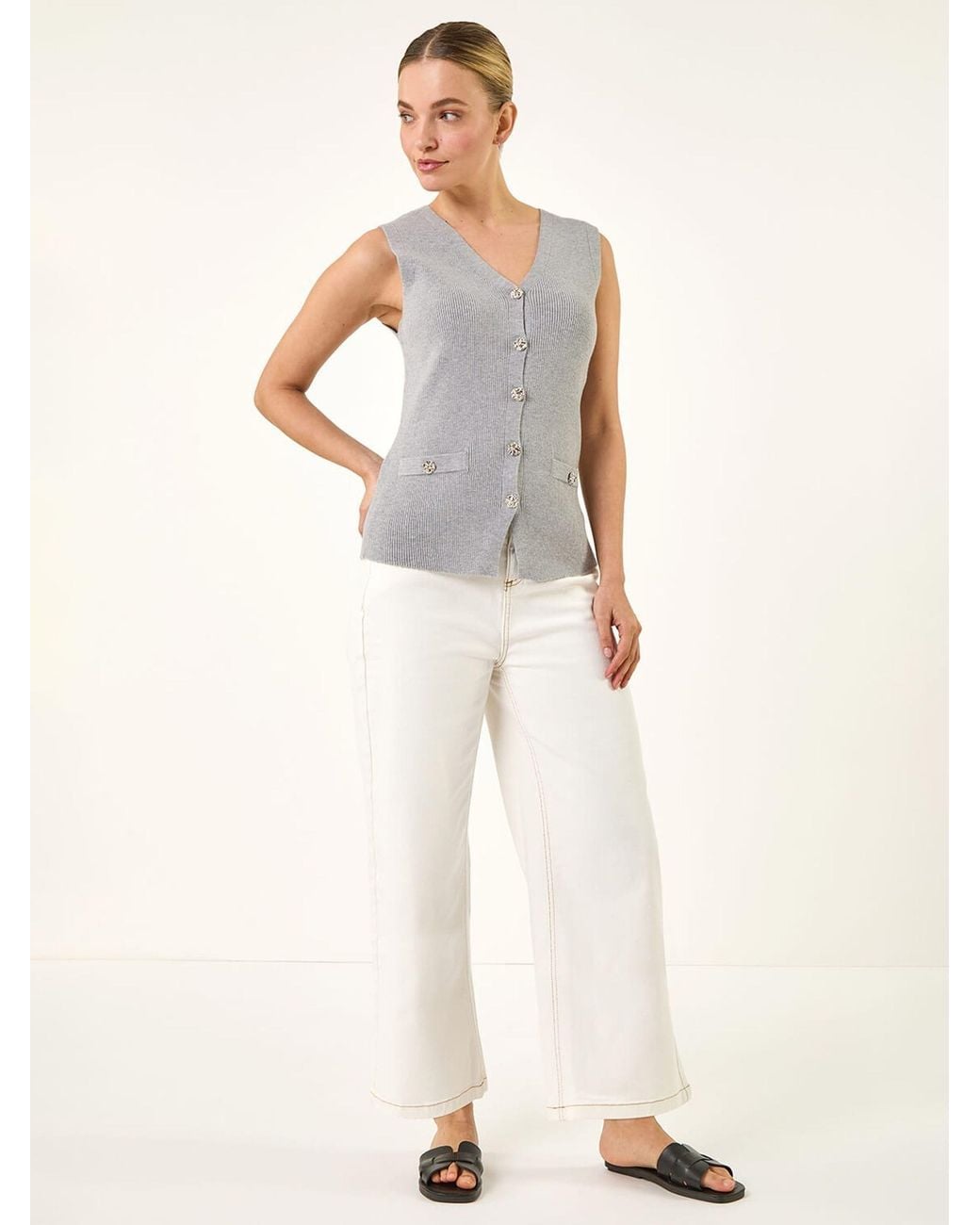 Roman Gray Buttoned Knit Waistcoat