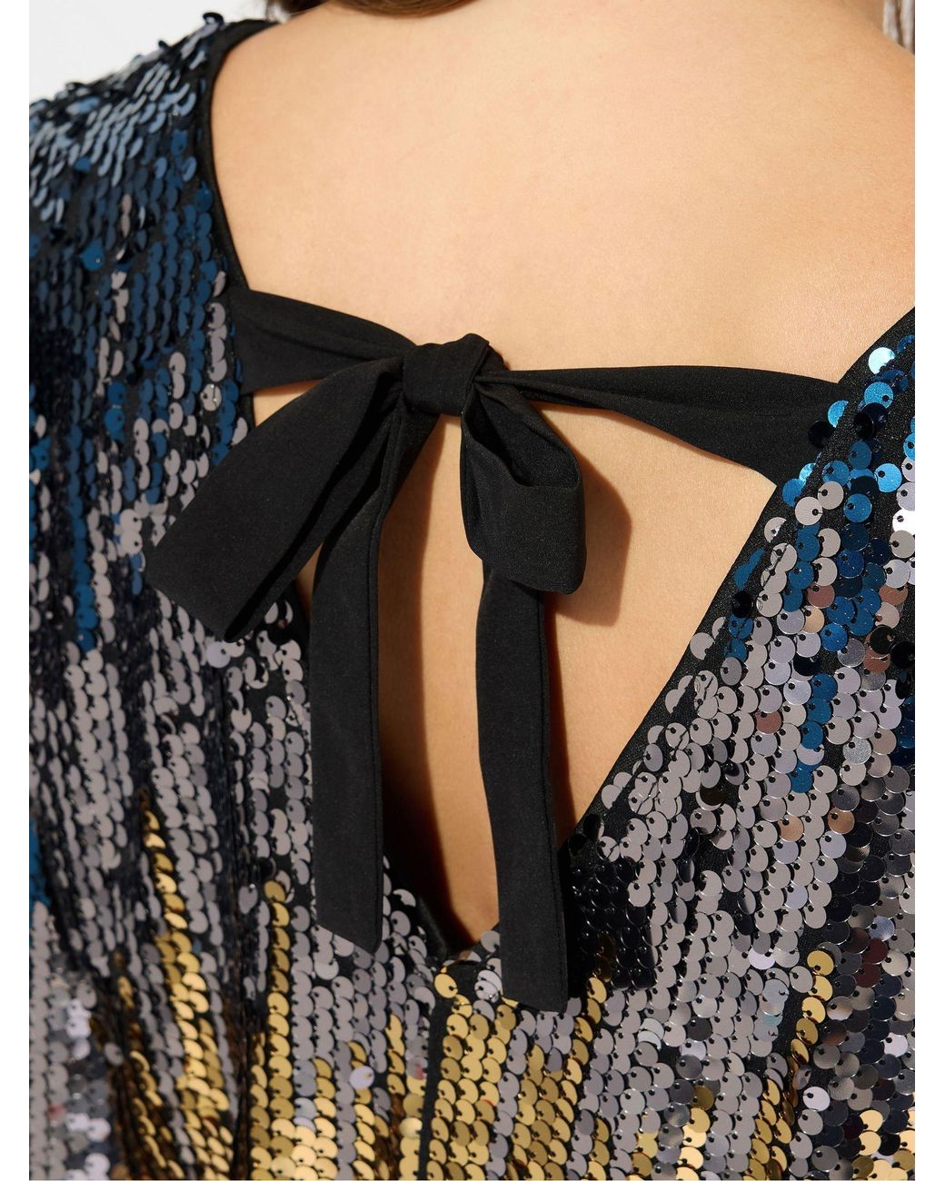M Com Black Ombre Large Sequin Bow Back Top