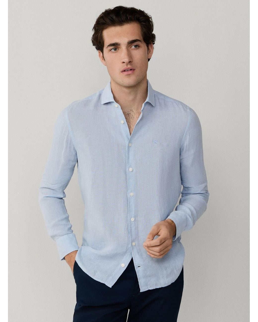 Hackett Blue Dyed Linen Shirt for men
