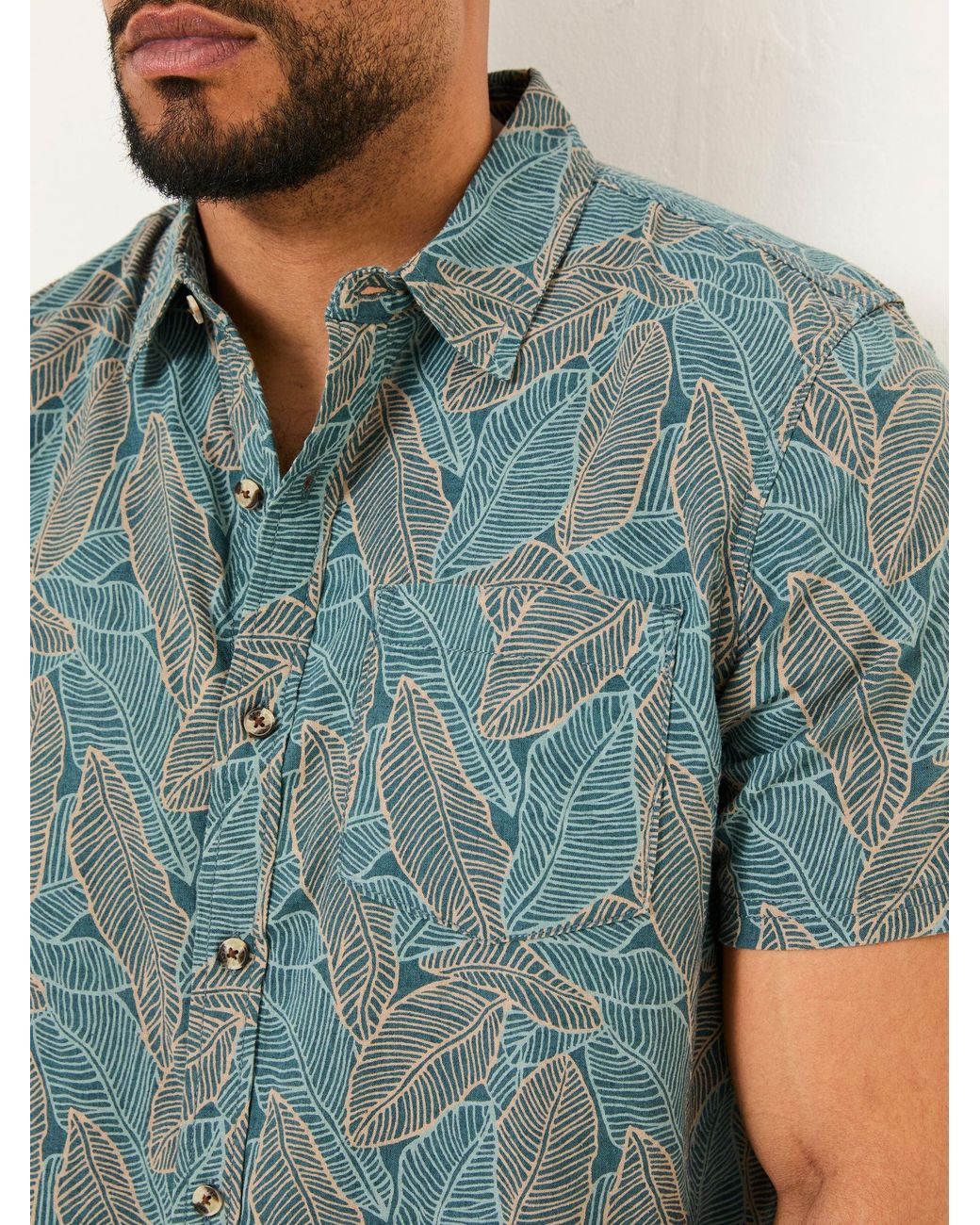 FatFace Green Short Sleeve Leaf Print Shirt for men
