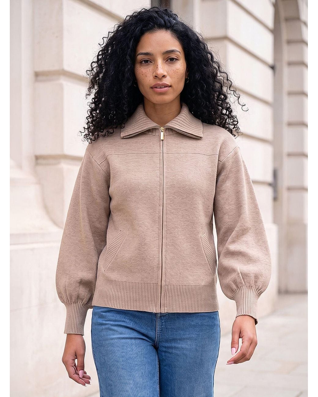 Roman Natural Knitted Bomber Jacket