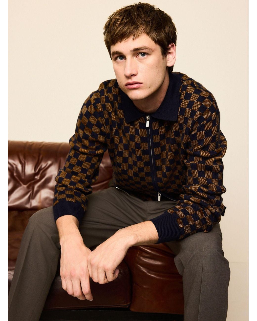 Next Multicolor Regular Fit Geo Pattern Zip-Through Collared Cardigan for men