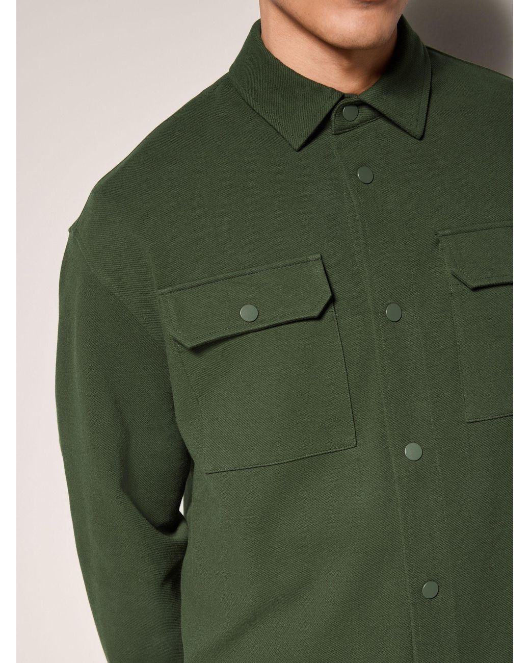 Next Green Jersey Twill Popper Shacket for men