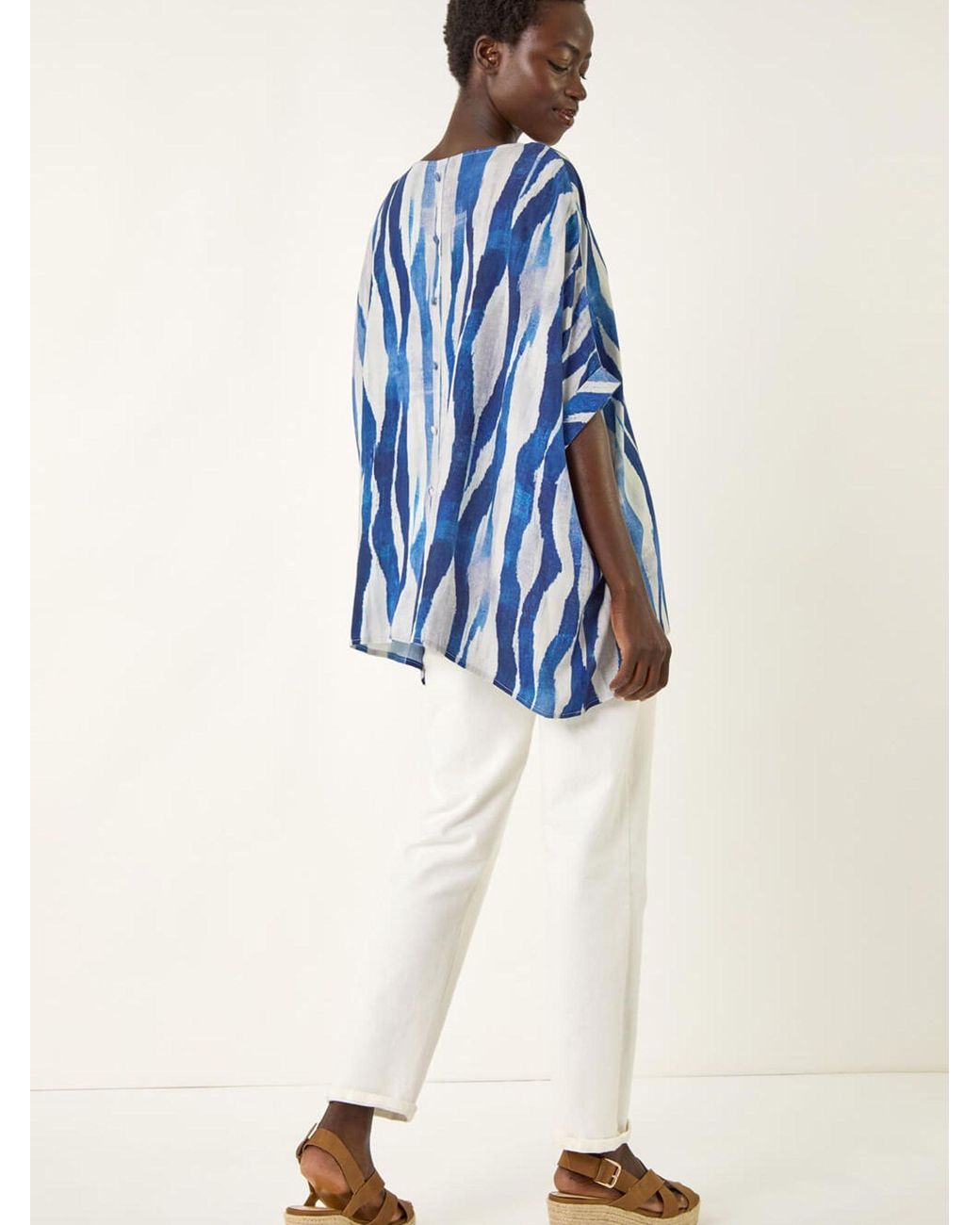 Roman Blue Abstract Buttoned Top