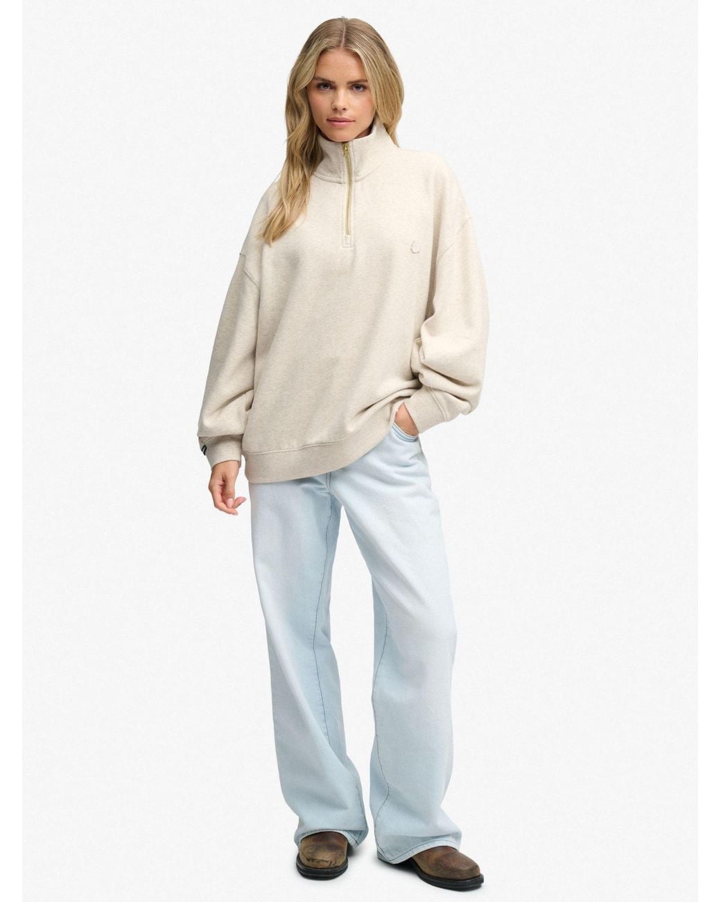 Superdry White Monogram Half Zip Sweat Top