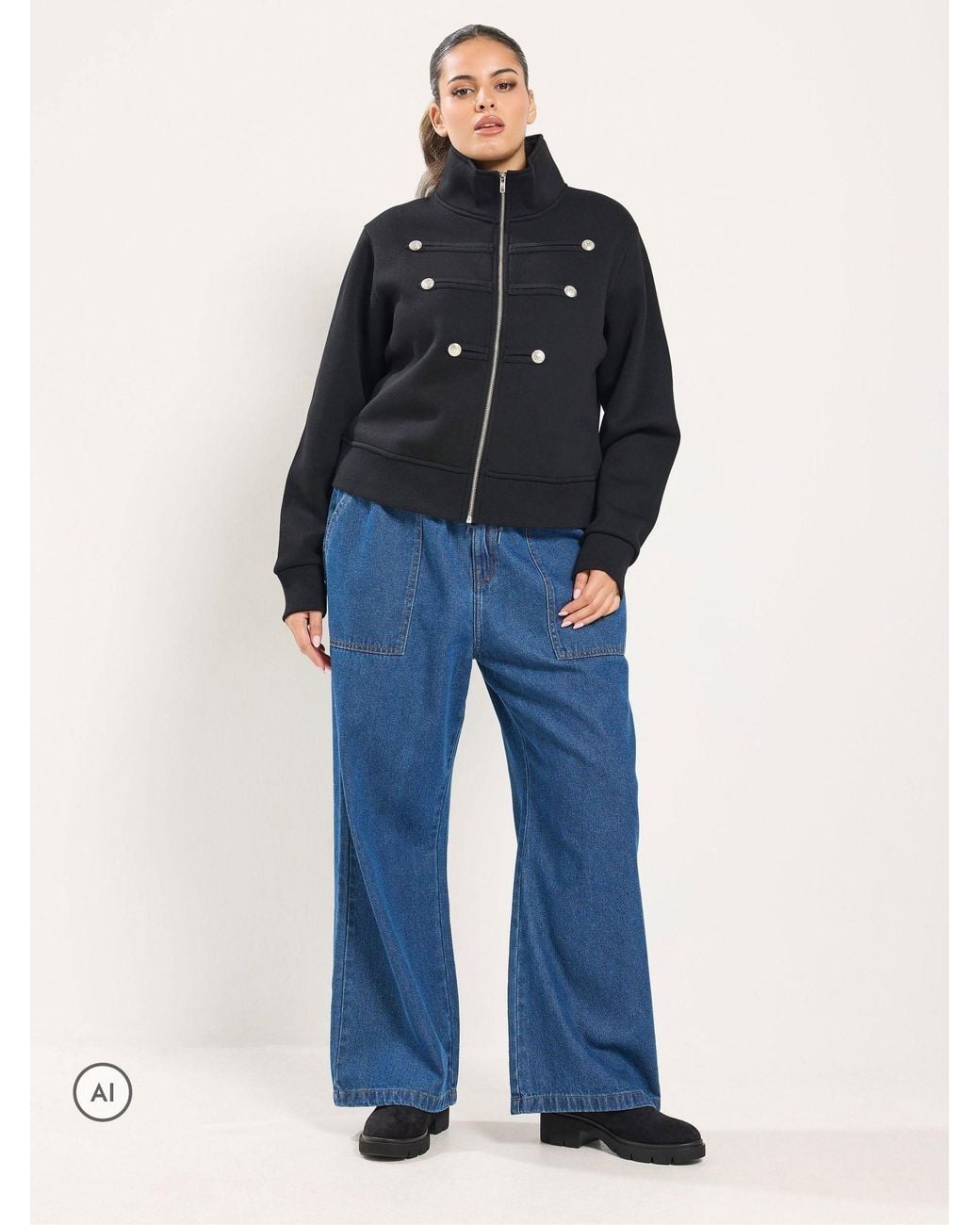 Yours Curve Black Military Button Jacket