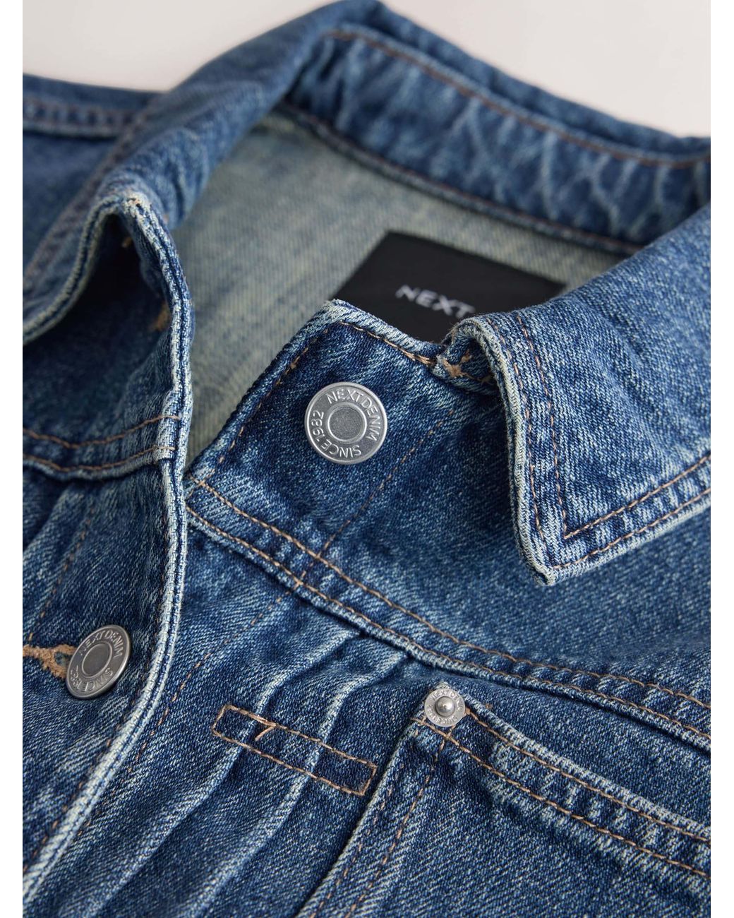 Next Blue Dark Pleated Denim Trucker Jacket