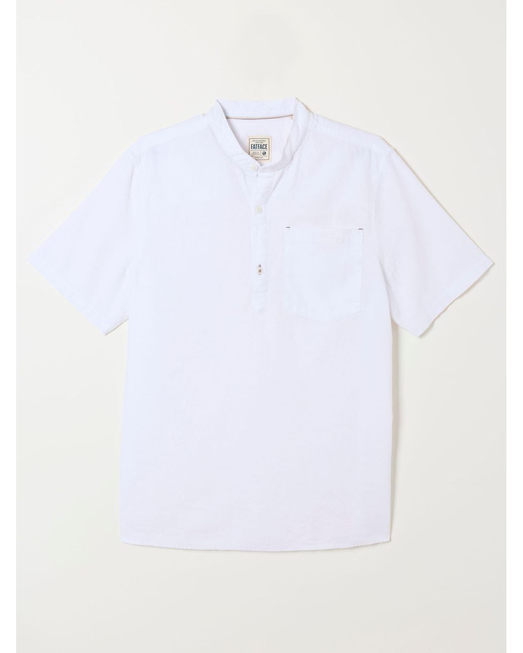 FatFace White Fatface Bugle Short Sleeve Grandad Popover Shirt for men