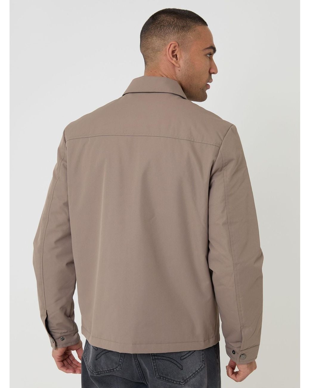 Threadbare Natural Showerproof Padded Collared Zip Up Jacket for men