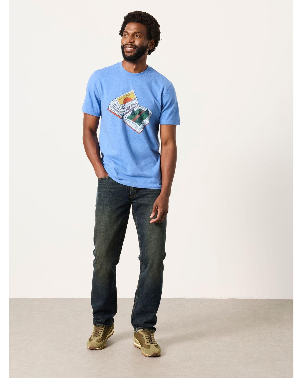 FatFace Blue Book Bike Graphic T-Shirt for men