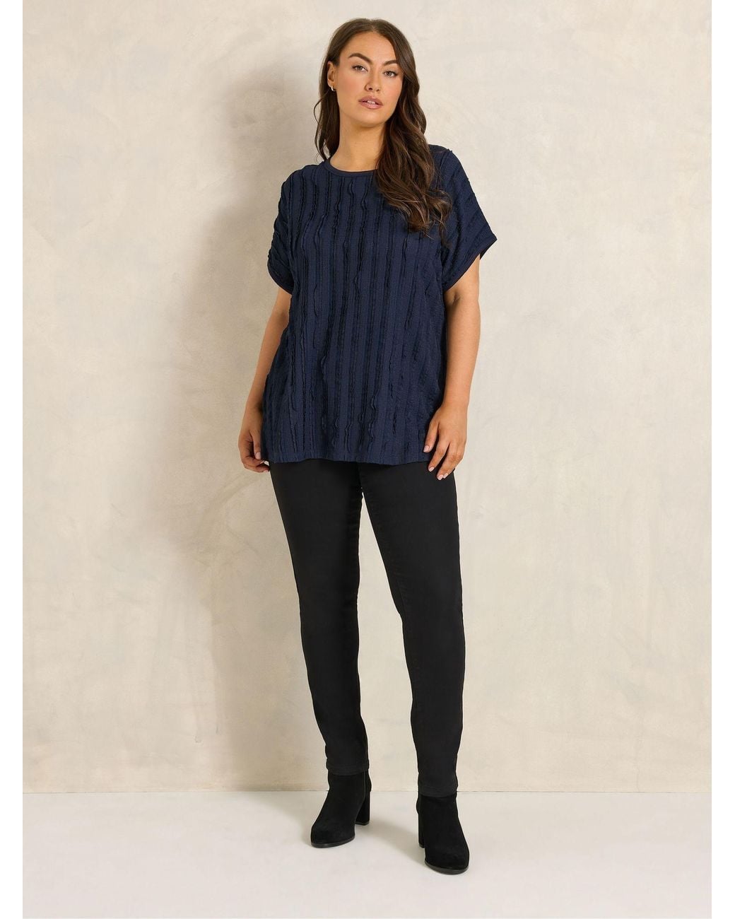 Evans Blue Textured Front Jersey Back Top