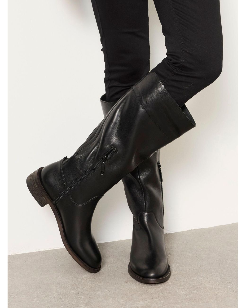 FatFace Black Leather Knee High Riding Boot