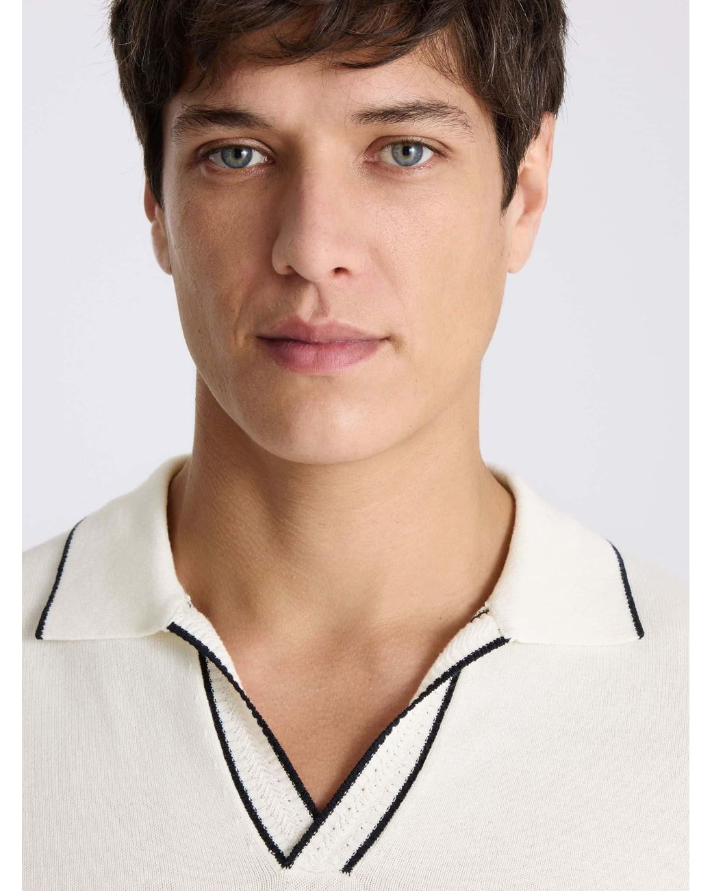 Moss Bros White Contrast Placket Skipper Polo Shirt for men