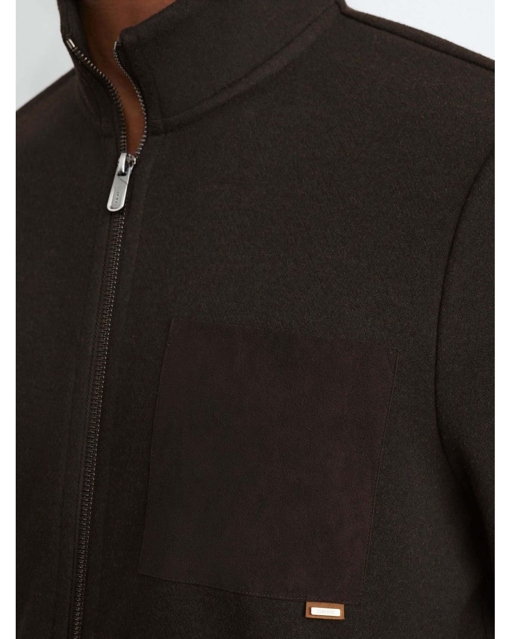 Reiss Black Herringbone Patch-Pocket Zip-Through for men