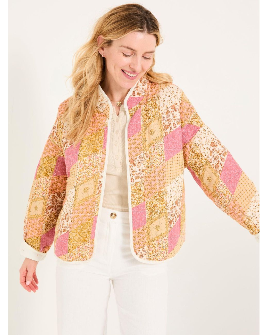 FatFace Orange Evie Quilted Patchwork Jacket