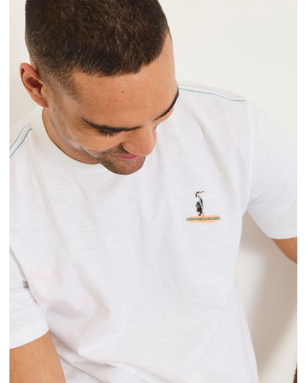 FatFace White Embroidered Bird Graphic Tshirt for men
