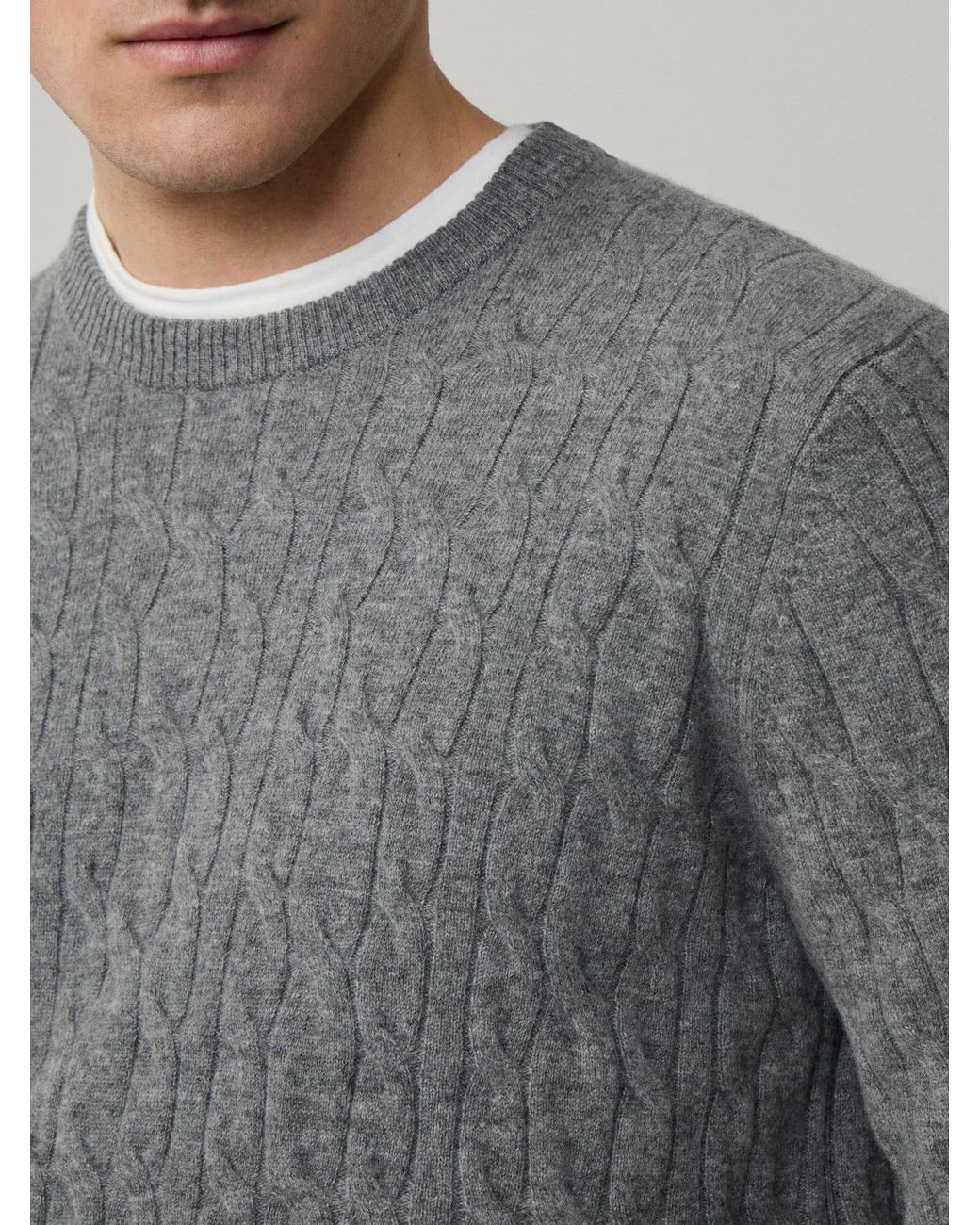 Hackett Gray Lambswool Cable Crew Neck Jumper for men