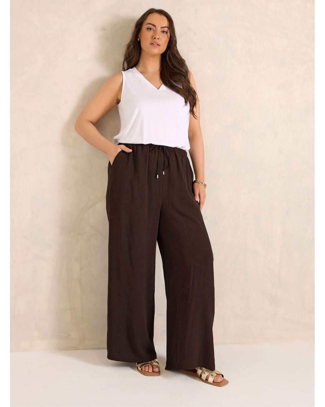 Evans Brown Pull On Crepe Trousers