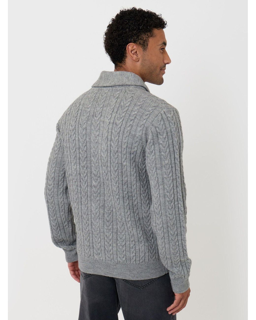 Threadbare Gray Cable Knit Shawl Cardigan for men