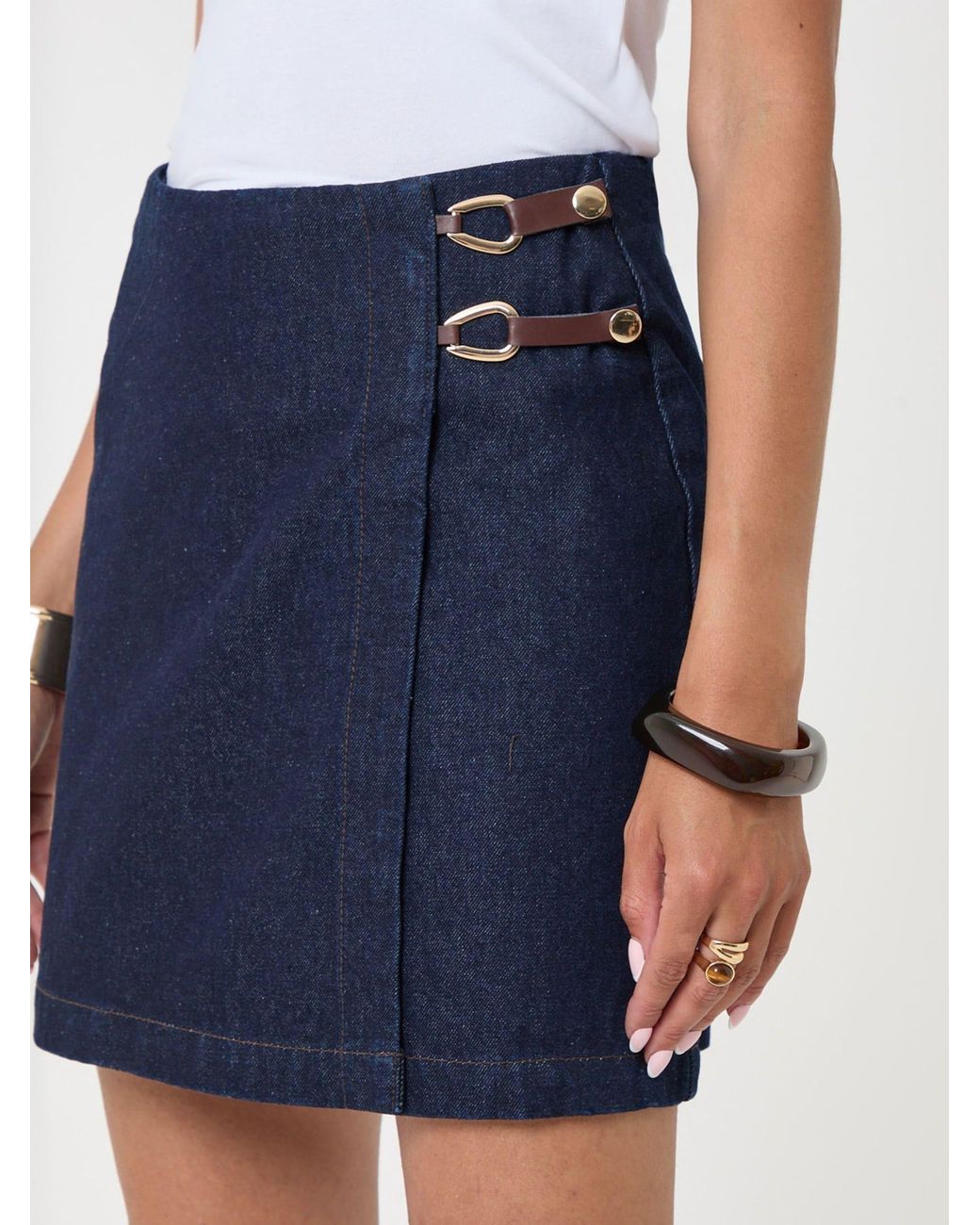 Threadbare Blue Pleated Denim Wrap Mini Skirt