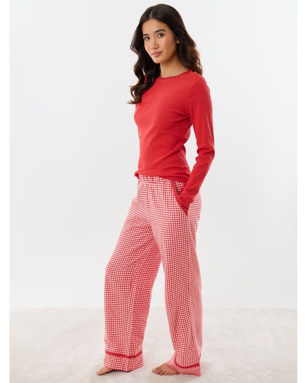 Threadbare Red Cotton Round Neck Pyjamas