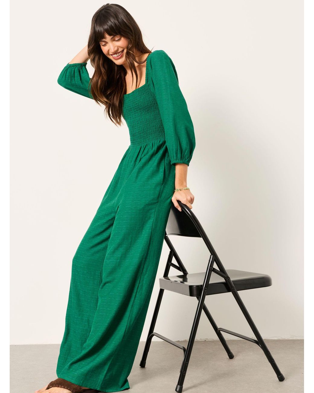 FatFace Green Adele Shirred Jumpsuit
