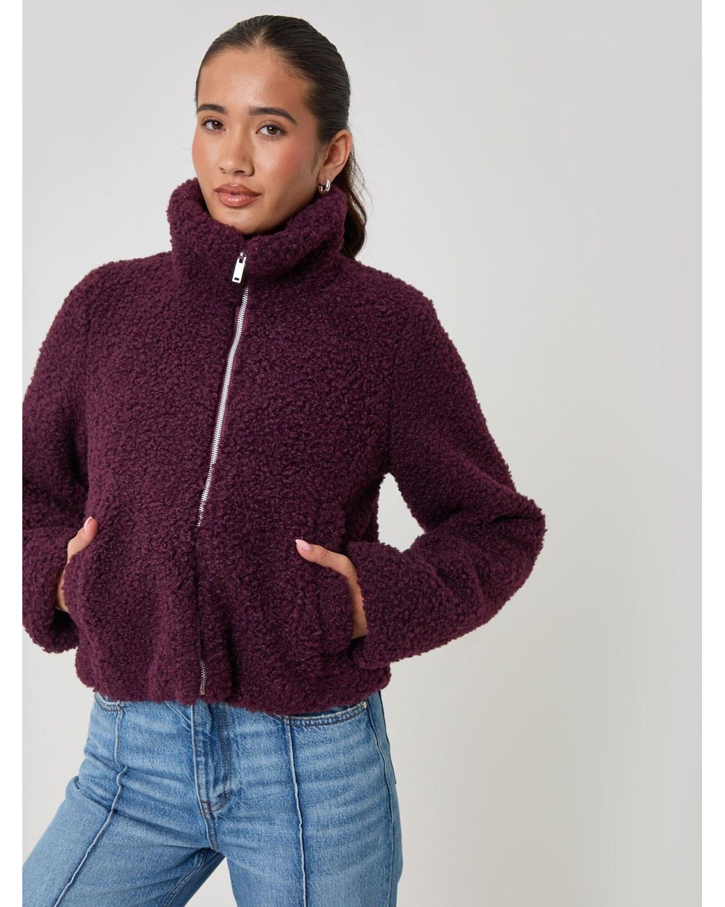 Threadbare Purple Funnel Neck Borg Bomber Jacket
