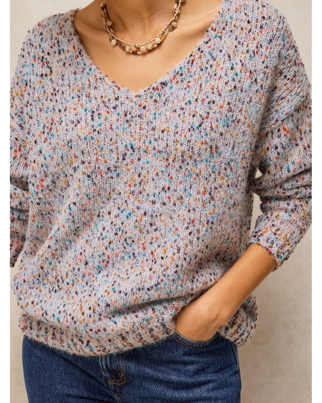 White Stuff Gray Texture V-Neck Jumper