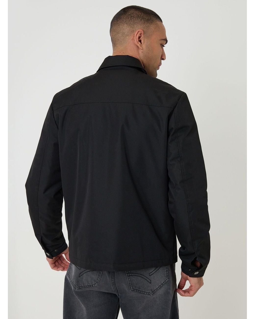 Threadbare Black Showerproof Padded Collared Zip Up Jacket for men