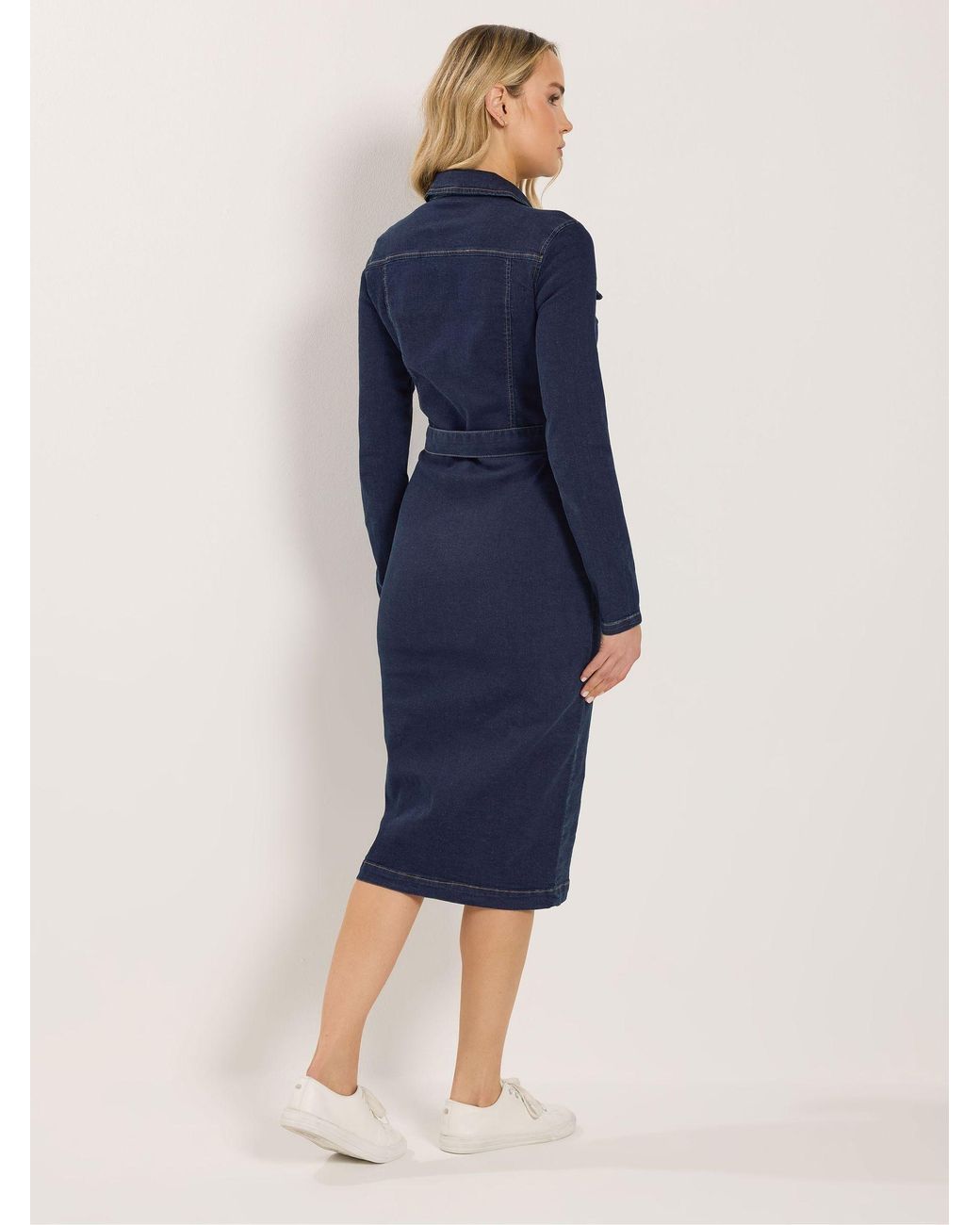 Long Tall Sally Denim Zip Thru Midi Dress in Blue | Lyst