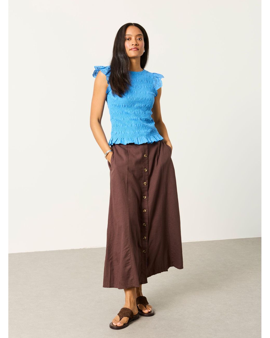 FatFace Blue Betty Shirred Top