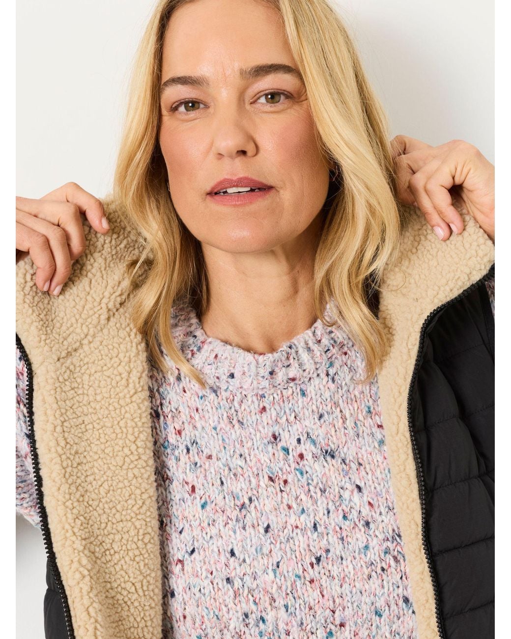 FatFace Natural Luna Reversible Padded Borg Fleece Gilet