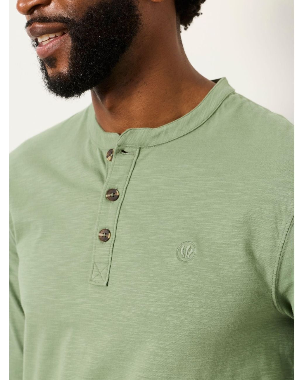 FatFace Green Woodside Long Sleeve Henley Top for men